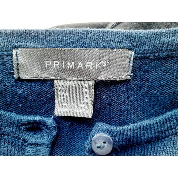 Primark Midnight Blue Knit Ribbed 100% Cotton Button Cardigan Womens Size 2 - Picture 6 of 9